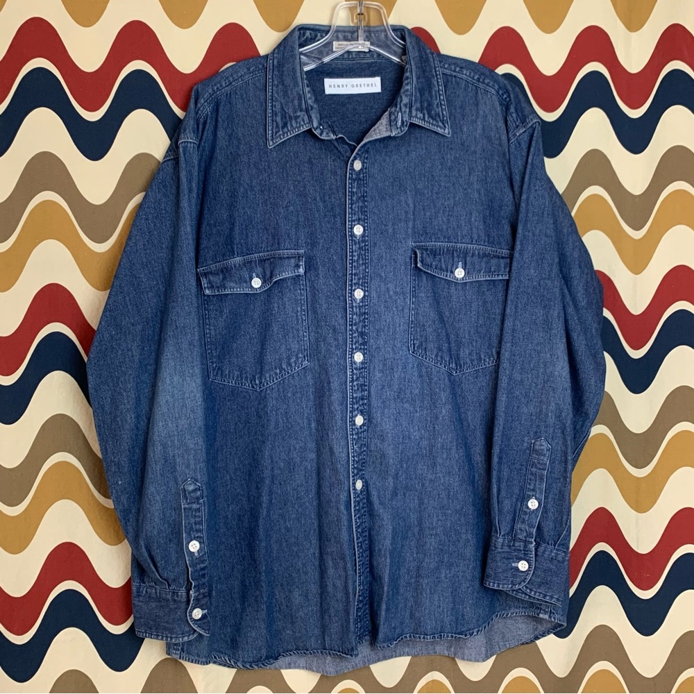 Vintage 90s Henry Grethel Denim Button Down Shirt size 16 1/2 GUC